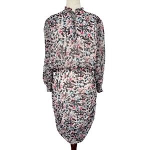 Reiss Dakota Dress Womens Size 8 Floral Ruffle Long Sleeve Ruched Mini Cocktail